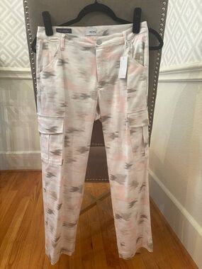 ecru Pink and Gray Wide-Leg Cargo Pants